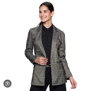 Calvin Klein Women's Checkered Blazer - Black and Gray